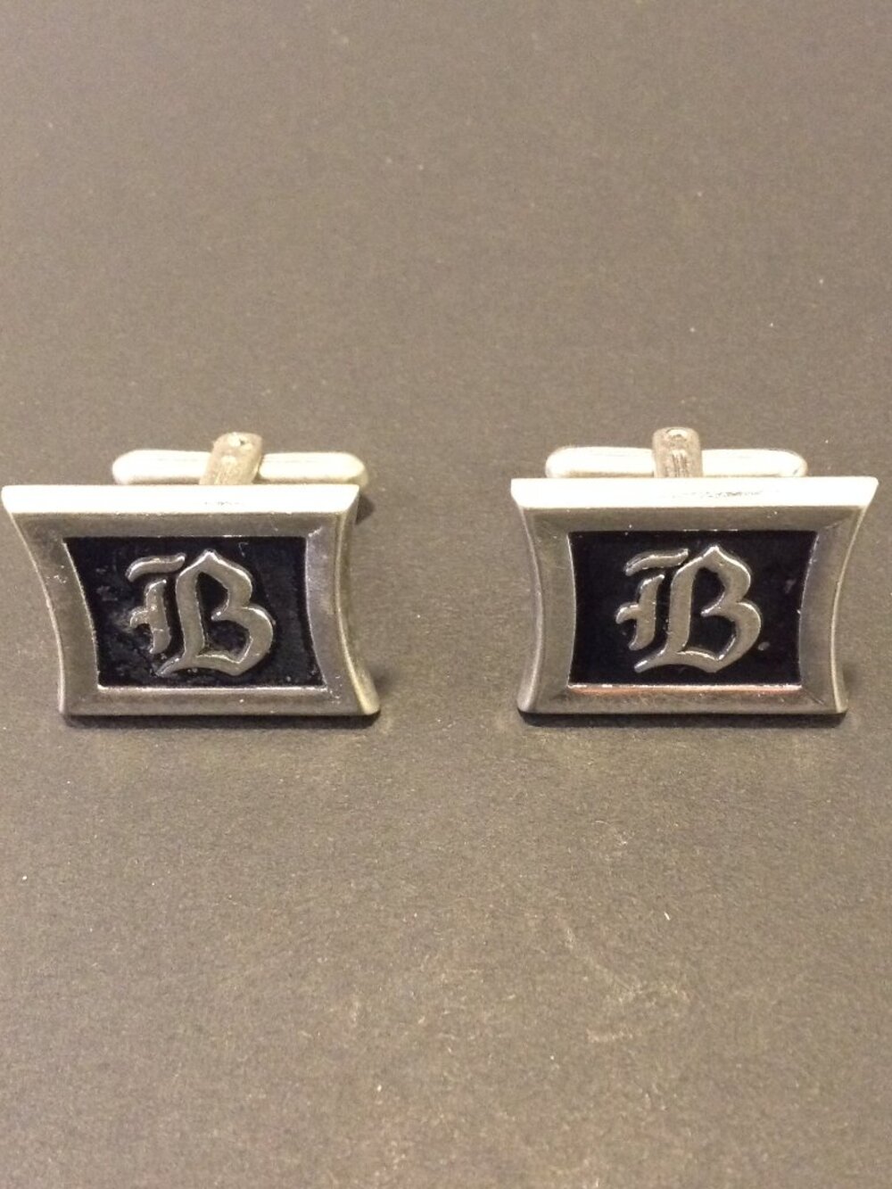 VTG "B" Initial Cuff links Silver tone/Black Classic Old Money Quiet Lux Sleek